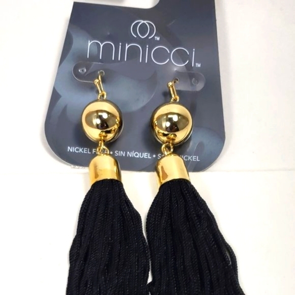 Black Tassel Fringe Dangle Earrings – Gold Women’s Statement Fashion Jewelry - Picture 6 of 8